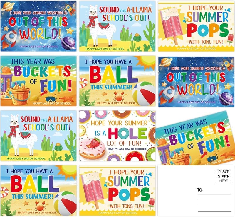 End of School Year Postcards for Kids - 36 Blank Notecards