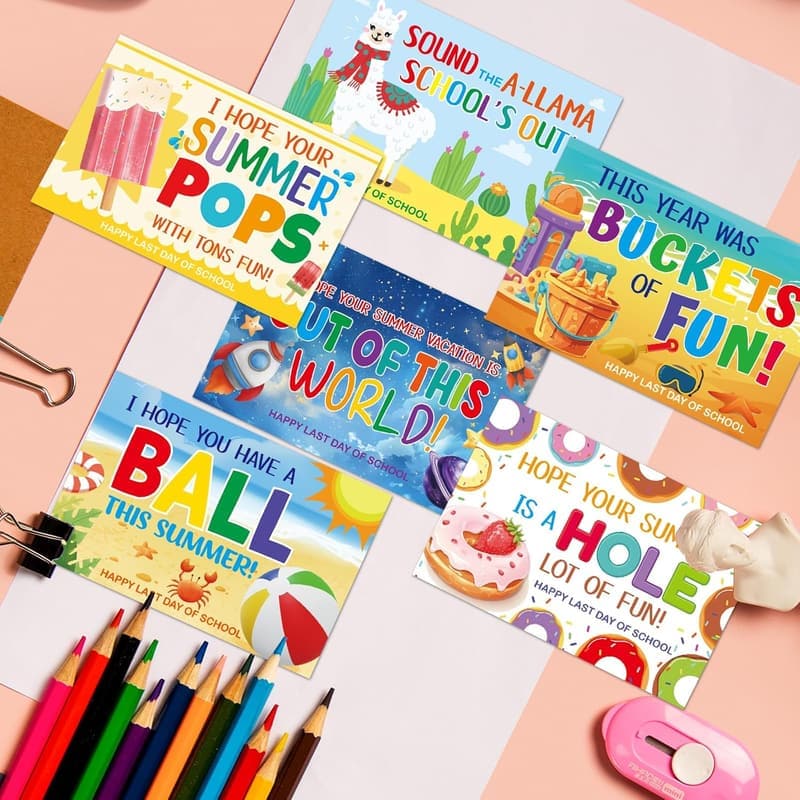 End of School Year Postcards for Kids - 36 Blank Notecards