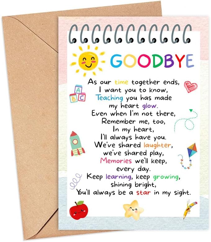 End of School Year Gift Card - Poem from Teacher to Student
