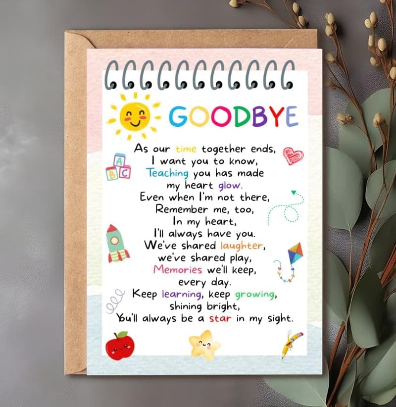 End of School Year Gift Card - Poem from Teacher to Student