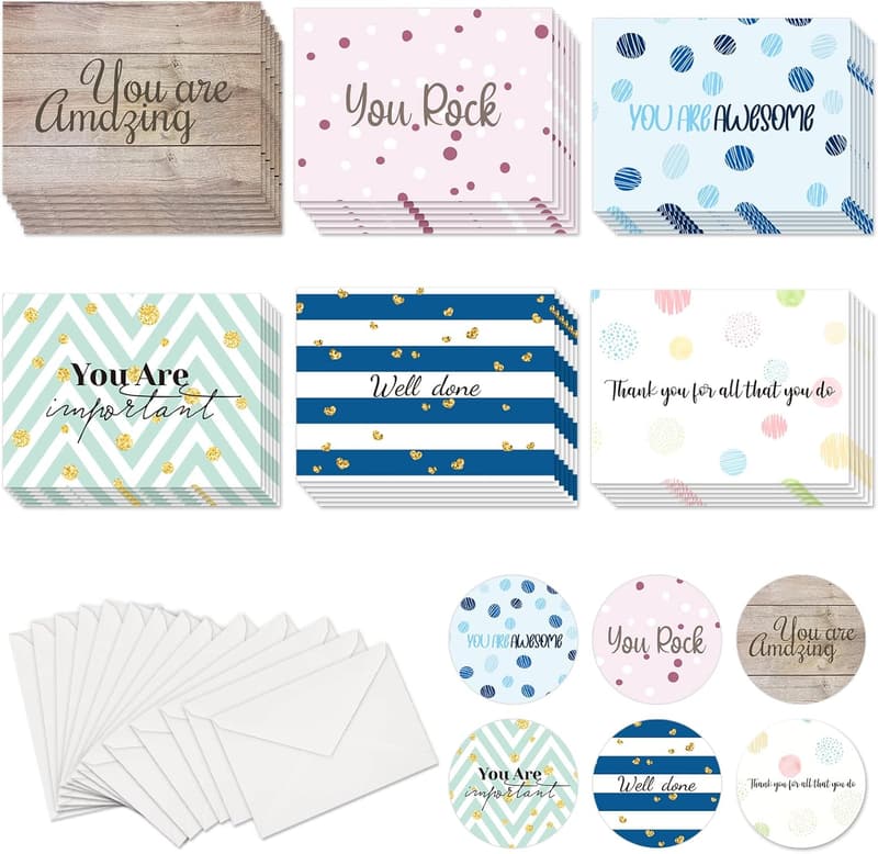 Employee Appreciation Cards Set with Envelopes and Stickers