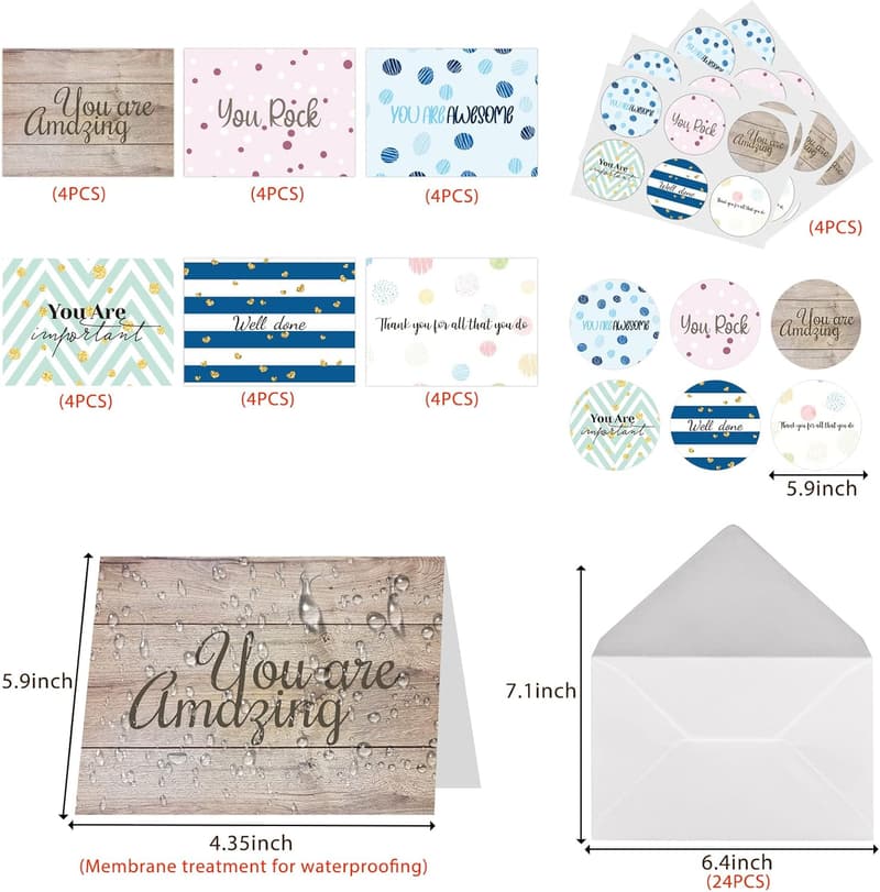 Employee Appreciation Cards Set with Envelopes and Stickers