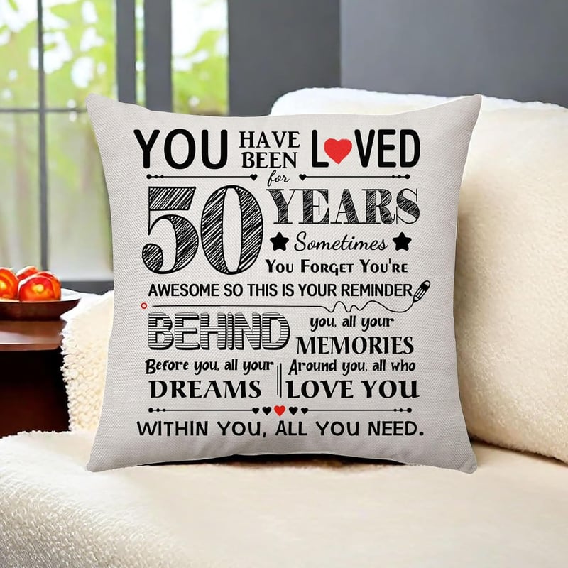 50th Birthday Throw Pillow Cover for Him/Her - 45x45 cm
