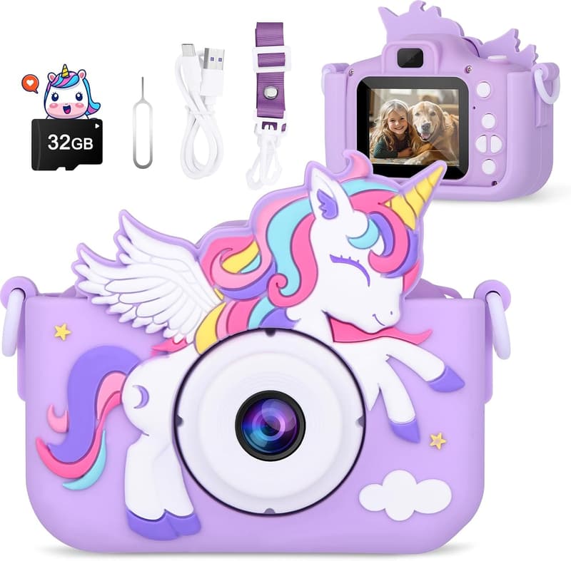 Unicorn Digital Camera for Kids, HD 1080P - 誕生日プレゼント