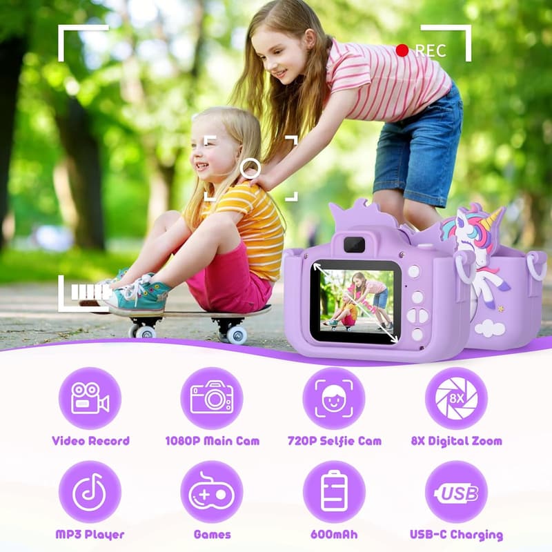 Unicorn Digital Camera for Kids, HD 1080P - Birthday Gift