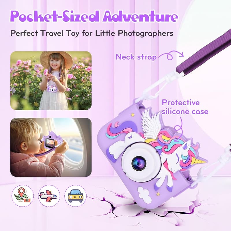 Unicorn Digital Camera for Kids, HD 1080P - Birthday Gift