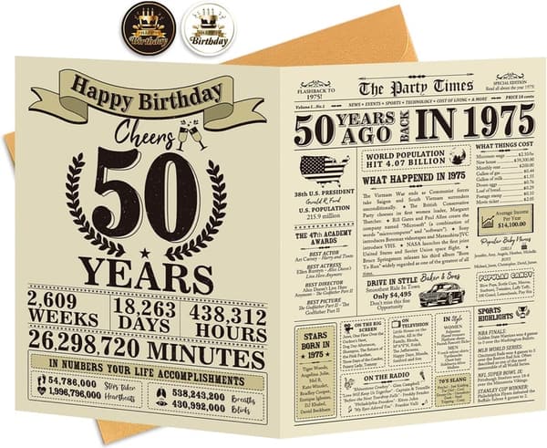 50th Birthday Jumbo Card for Him/Her - Vintage 1974 Design