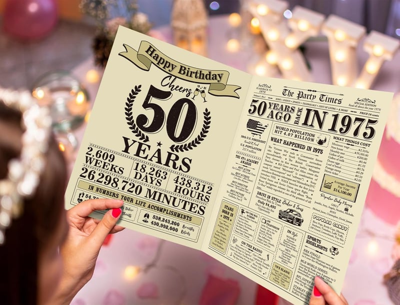 50th Birthday Jumbo Card for Him/Her - Vintage 1974 Design