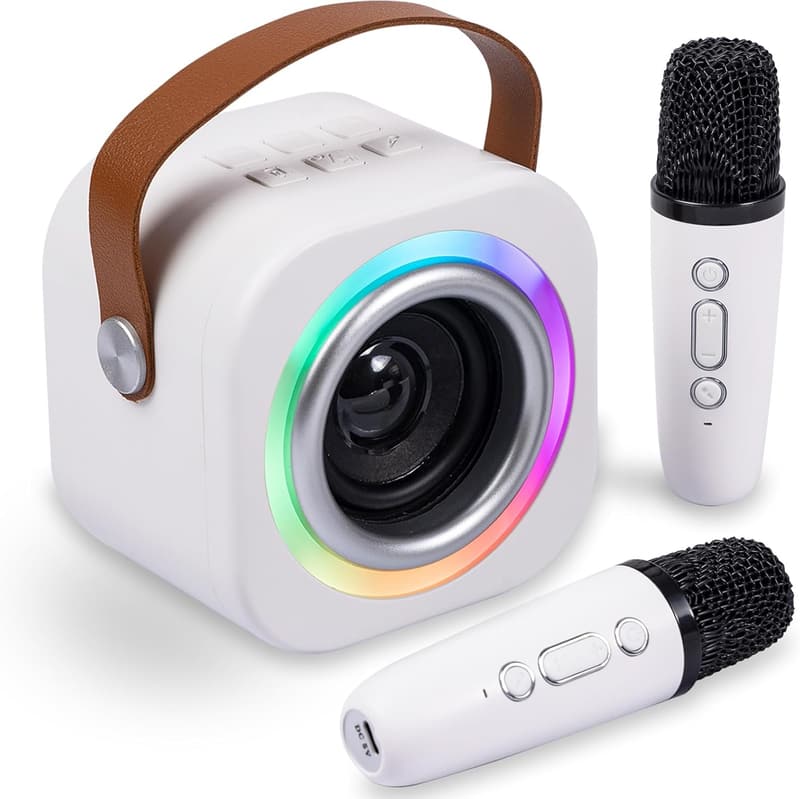 Kids' Mini Karaoke Machine with 2 Mics & LED Lights, Bluetooth
