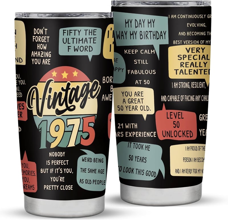 50th Birthday Tumbler for Men, 1975 Vintage Design