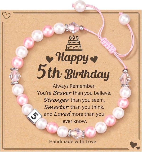 Adjustable Pink & White Pearl Bracelet Birthday Gift for Girls