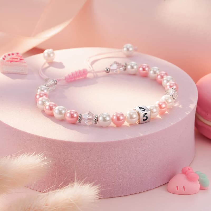 Adjustable Pink & White Pearl Bracelet Birthday Gift for Girls