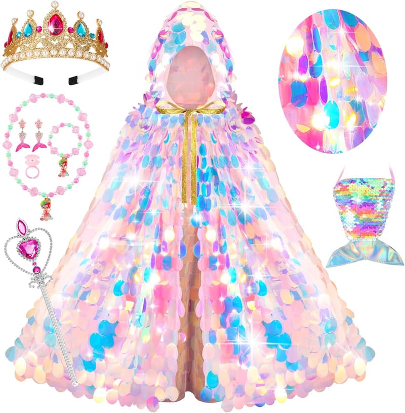 Mermaid Cloak Dress Up Kit for Girls 3-8 Ans