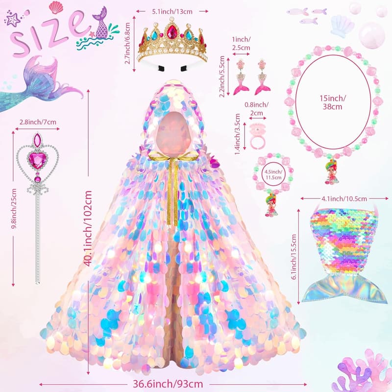 Mermaid Cloak Dress Up Kit for Girls 3-8 Ans
