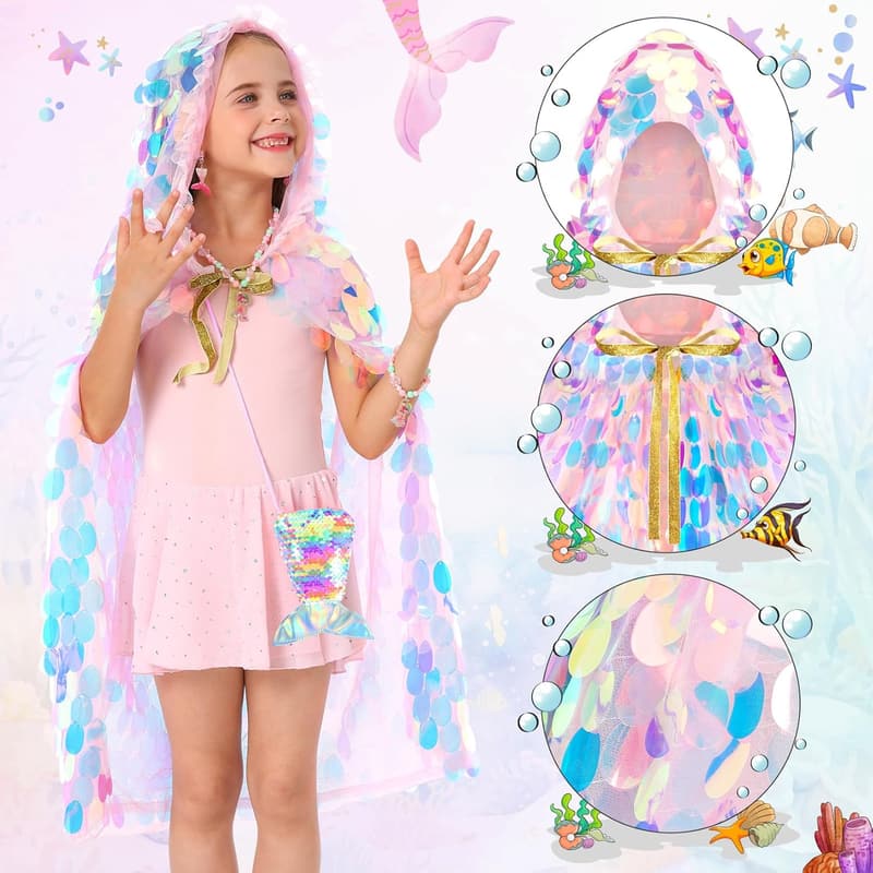Mermaid Cloak Dress Up Kit for Girls 3-8 Ans