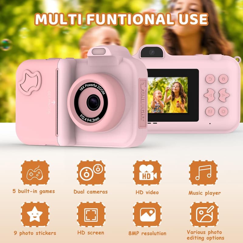 Kids Instant Print Camera - 1080P HD, Gift for Ages 4-12
