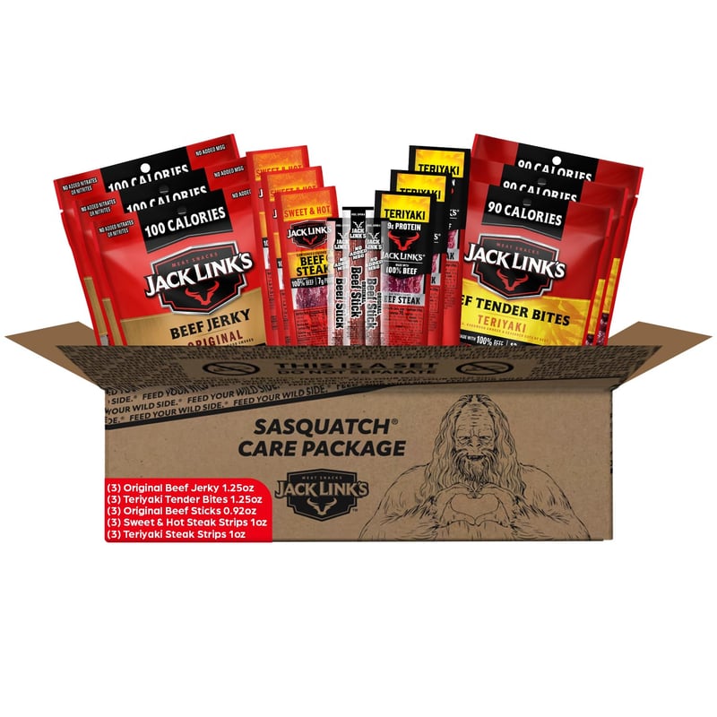 Beef Jerky Gift Basket - 15-Piece Assorted Meat Snack Pack for Men