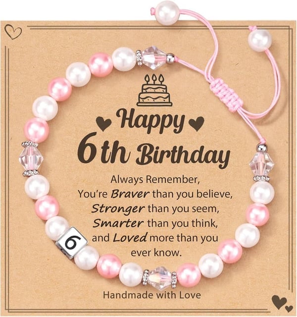 Birthday Gift: Adjustable Pink White Pearl Bracelet for Girls