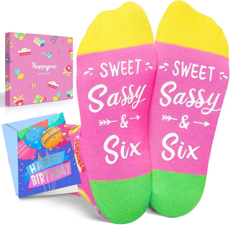 6th Birthday Gift Box for Girls - Fun Socks & Greeting Card