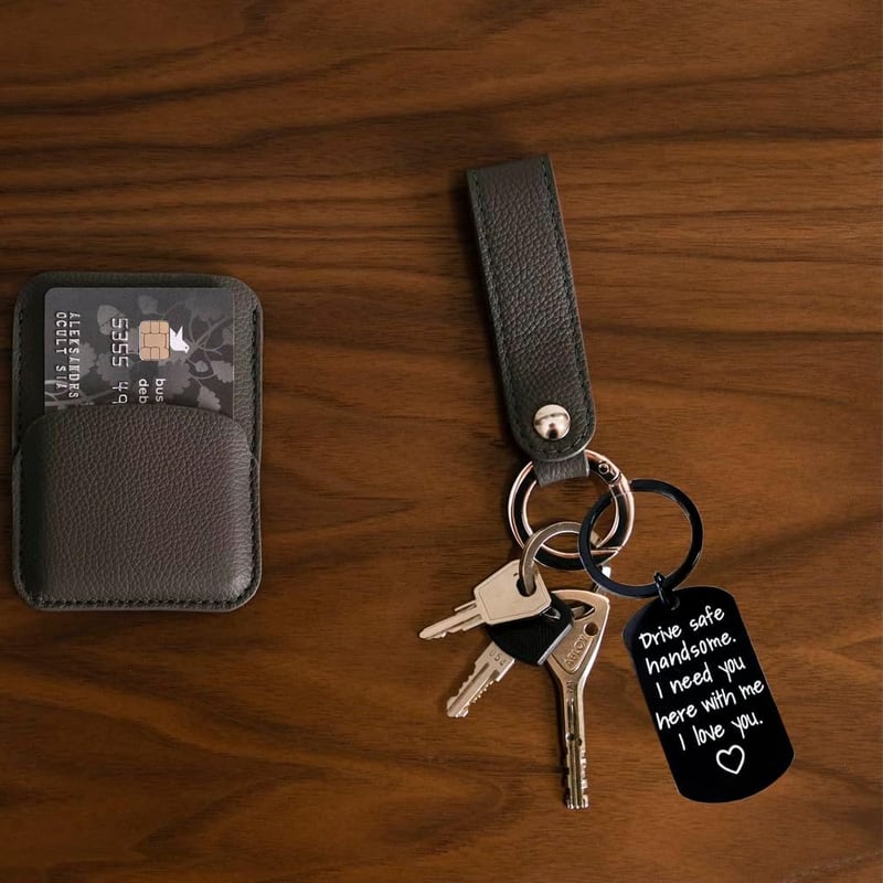 Personalized Engraved Keychain for Him - Drive Safe