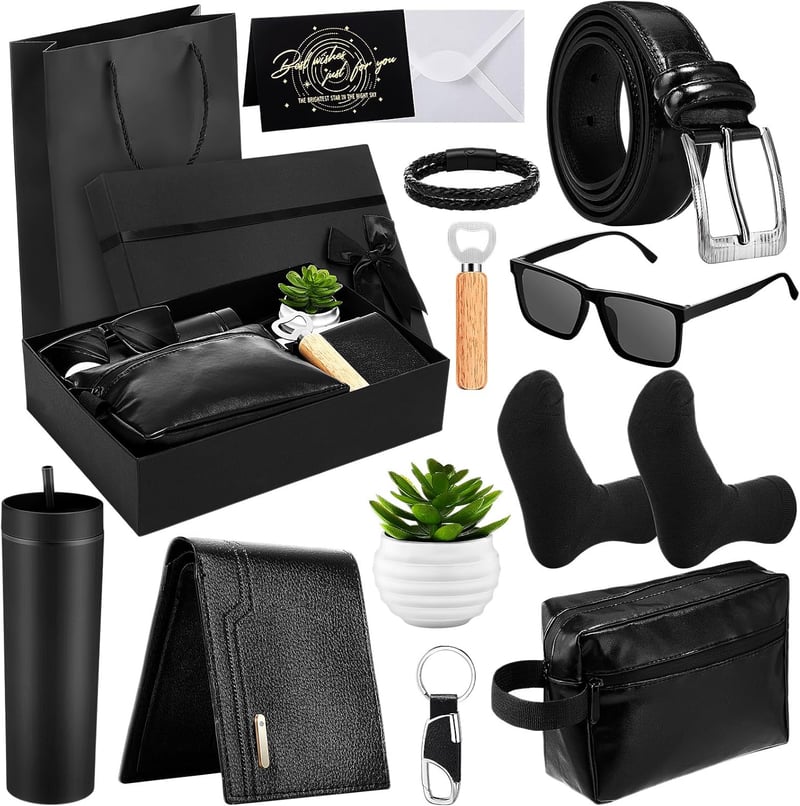 Men's Birthday Gift Basket Set - 13 Pcs Tumblers, Wallet & More