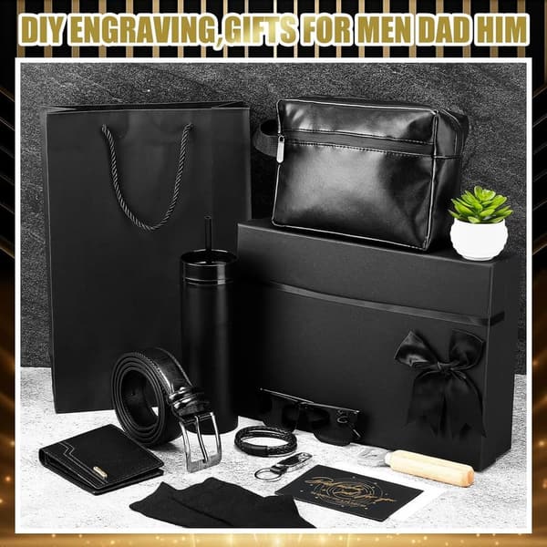 Men's Birthday Gift Basket Set - 13 Pcs Tumblers, Wallet & More
