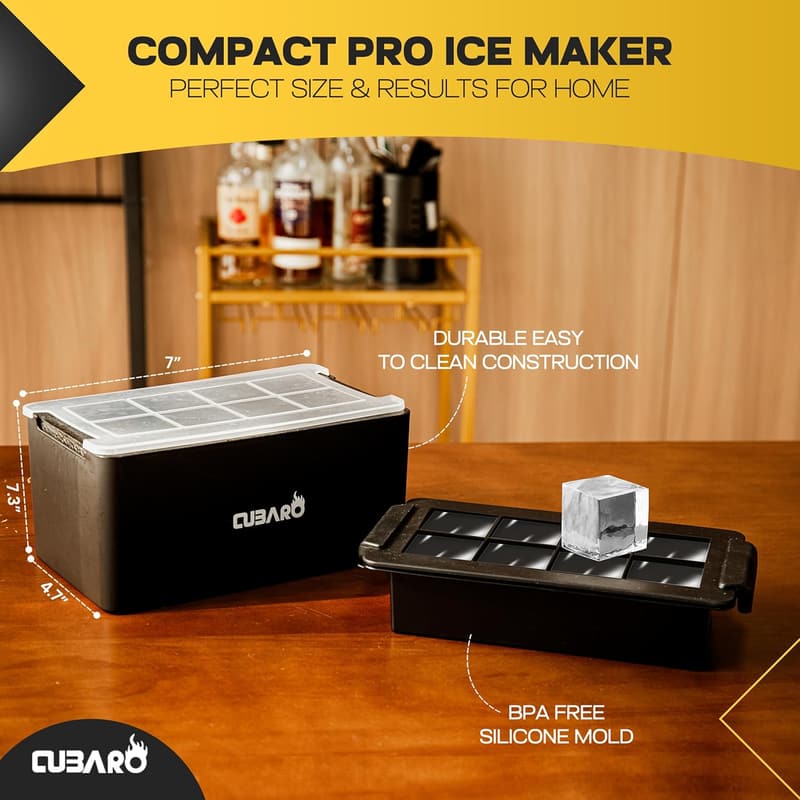 Large Clear Ice Cube Maker – BPA-Free Silicone Mold for Whiskey & Cocktails