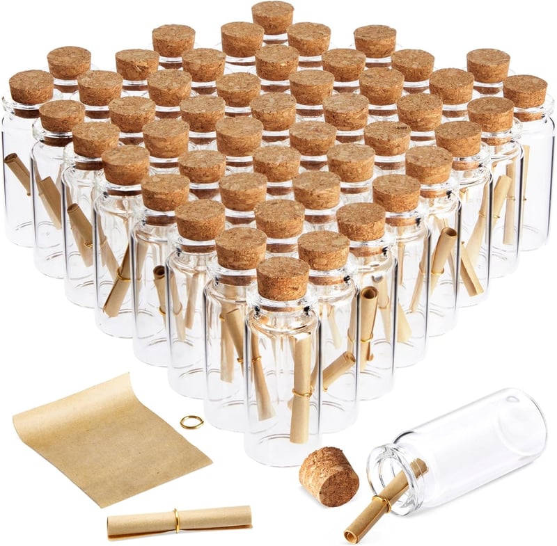 Wedding Favors: 48 Pack Mini Glass Bottles with Scrolls