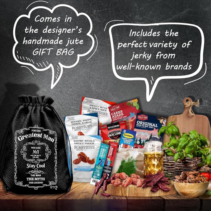 Men's Birthday Gift Basket: Beef Jerky, Nuts & Cheese Variety Pack
