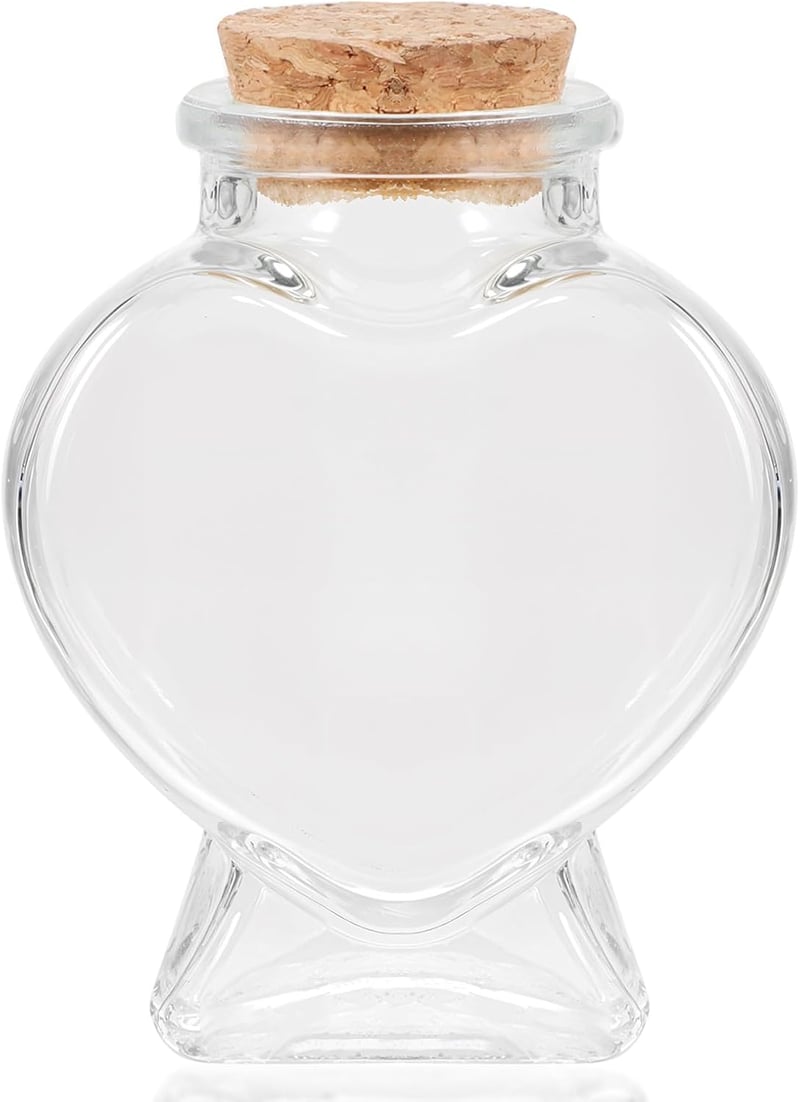 Clear Heart-Shaped Glass Bottle with Cork Lid for Weddings