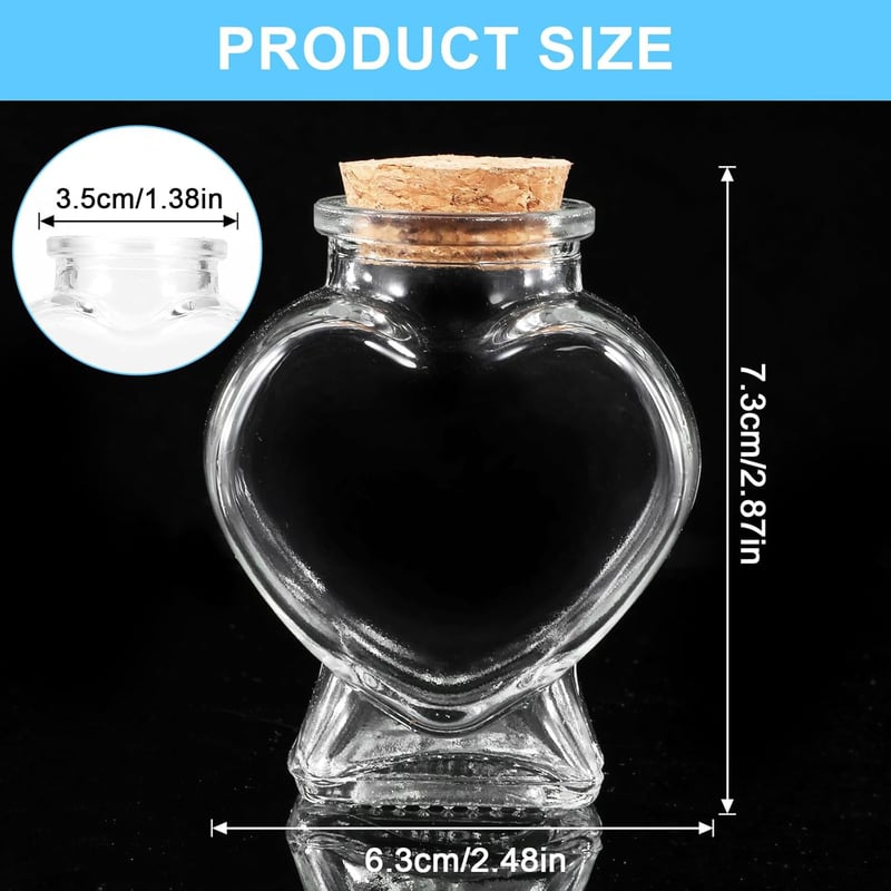 Clear Heart-Shaped Glass Bottle with Cork Lid for Weddings