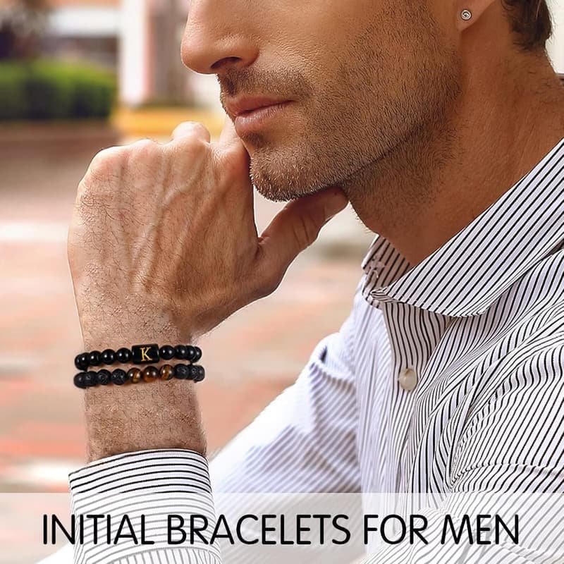 Personalized Handmade Tiger Eye & Lava Rock Bracelet for Men