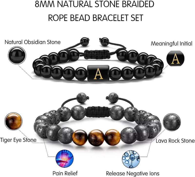 Personalized Handmade Tiger Eye & Lava Rock Bracelet for Men