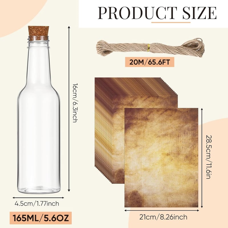 Vintage Message Bottles Set - 24 Pcs with Paper & Twine