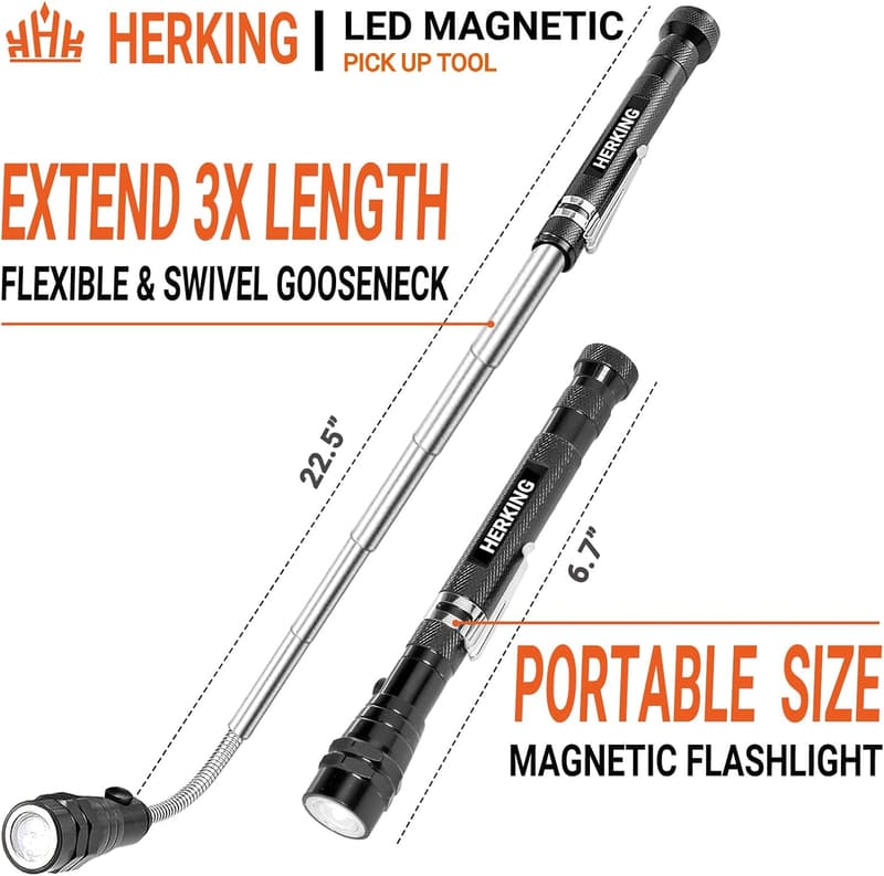 Telescoping Magnetic Pickup Tool with 3 LED Lights for Men