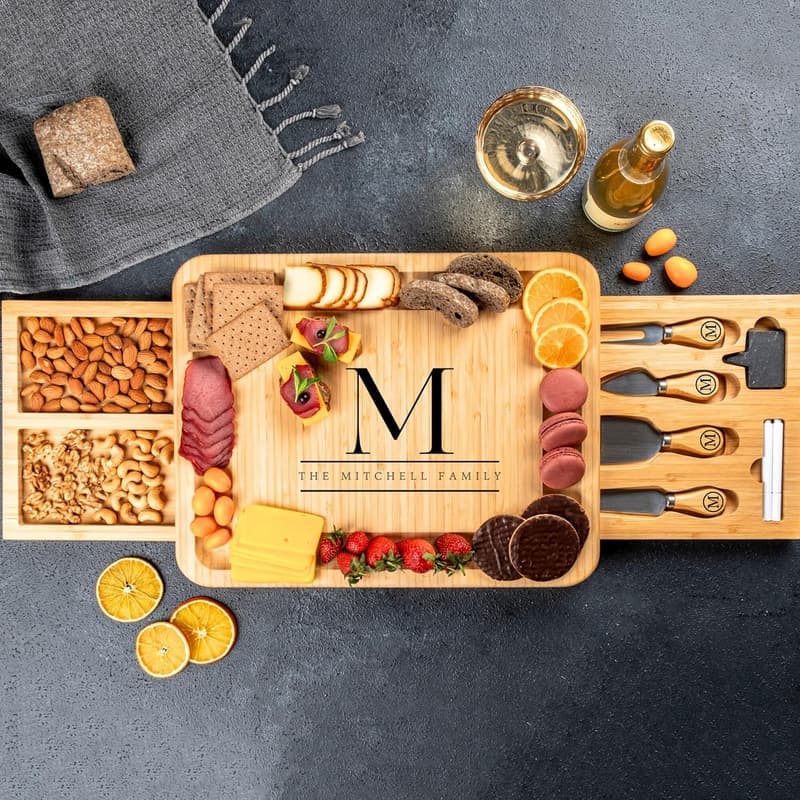 Personalized Bamboo Charcuterie Board Set for Couples