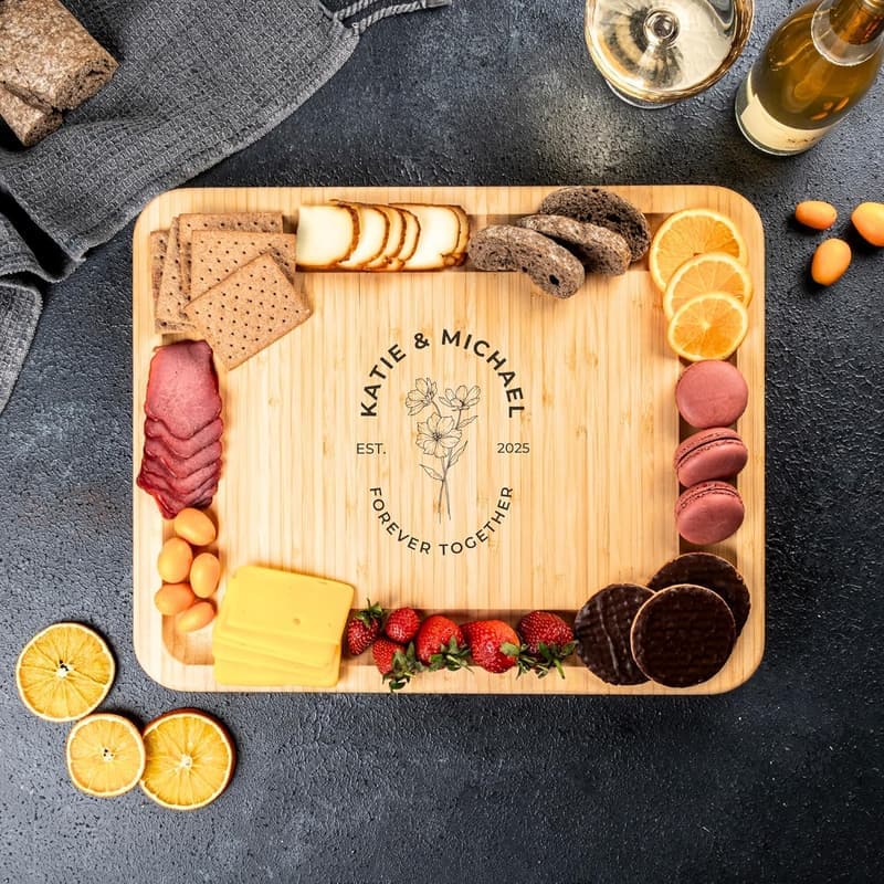 Personalized Bamboo Charcuterie Board Set for Couples