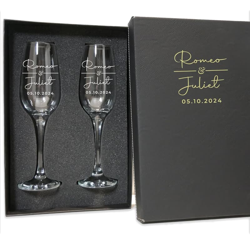 Personalized Wedding Champagne Flutes - Set of 2 for Couples