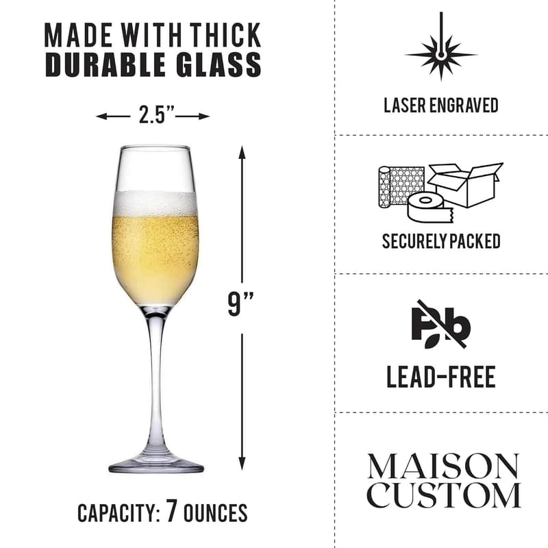 Personalized Wedding Champagne Flutes - Set of 2 for Couples