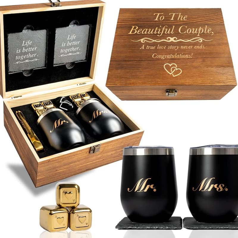 Engagement Wine Tumbler Set for Couples - 'To The Beautiful Couple'
