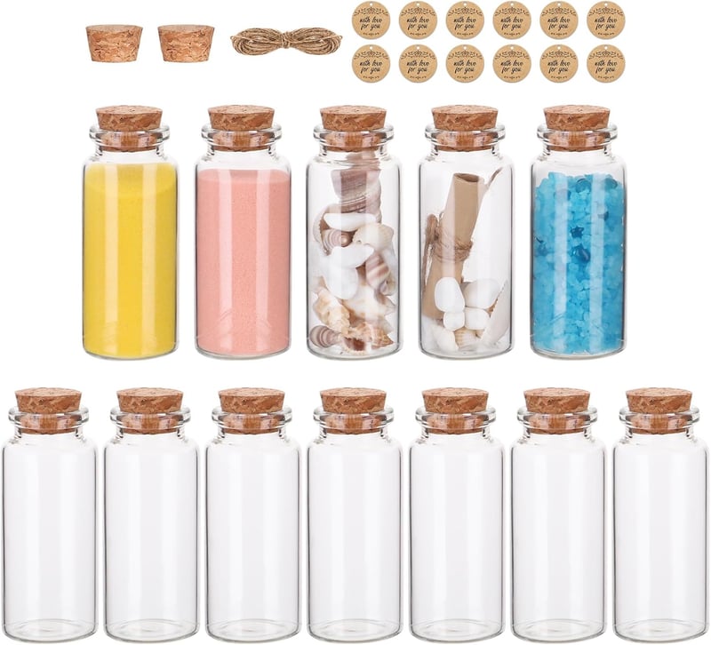 30ml Mini Glass Bottles with Cork Stoppers - 12 Pcs for DIY Crafts