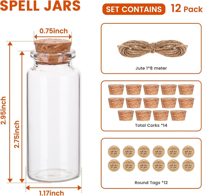 30ml Mini Glass Bottles with Cork Stoppers - 12 Pcs for DIY Crafts