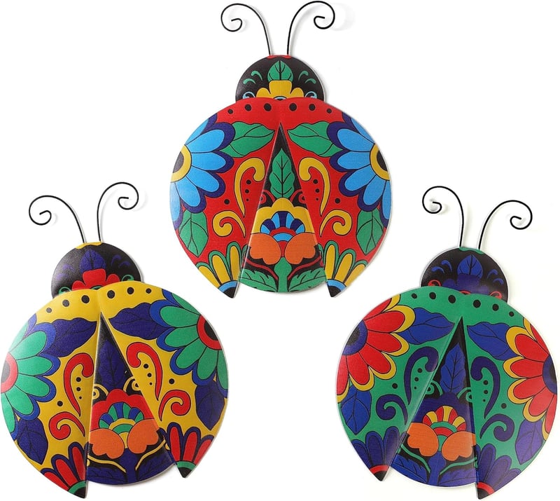 Multicolored Talavera Ladybug Wall Decor for Outdoor Spaces