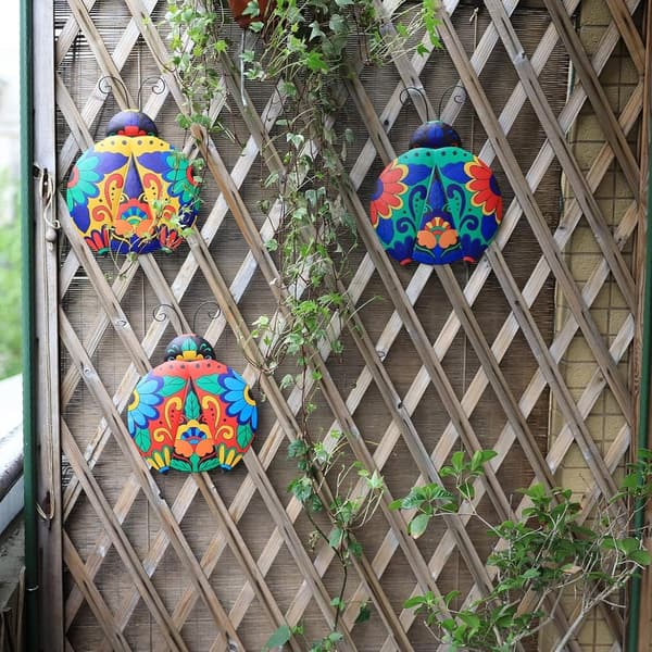 Multicolored Talavera Ladybug Wall Decor for Outdoor Spaces