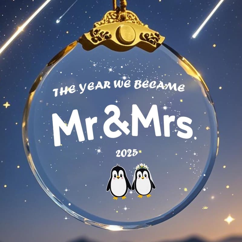 2025 Wedding Ornament for Couples - Adorable Penguin Crystal