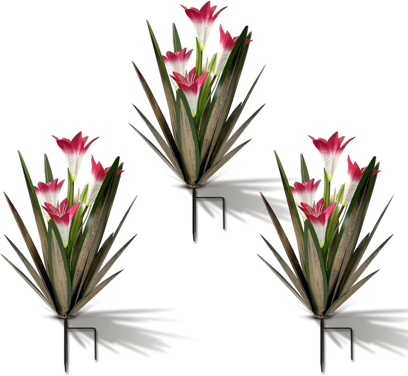 Outdoor Garden Agave Lily Decoration - 3 Big Red Lilies