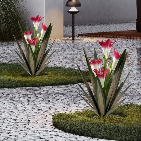 Outdoor Garden Agave Lily Decoration - 3 Big Red Lilies