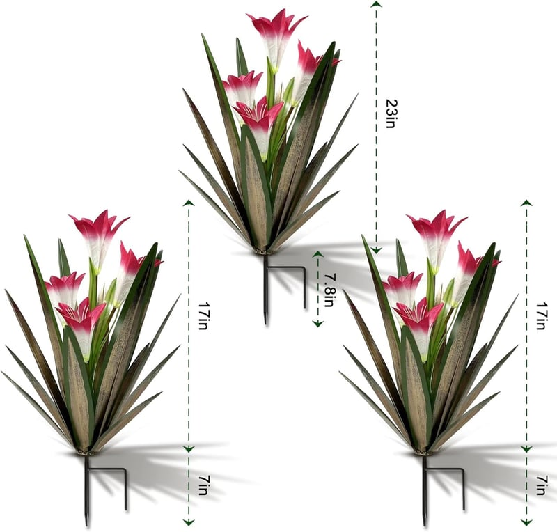 Outdoor Garden Agave Lily Decoration - 3 Big Red Lilies