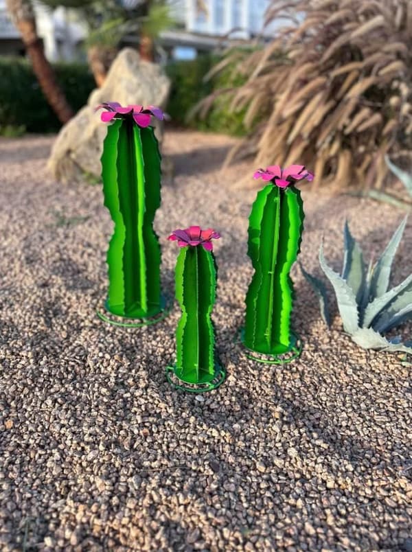 Handmade Blue Myrtle Cactus - Metal Yard Art for Garden Decor