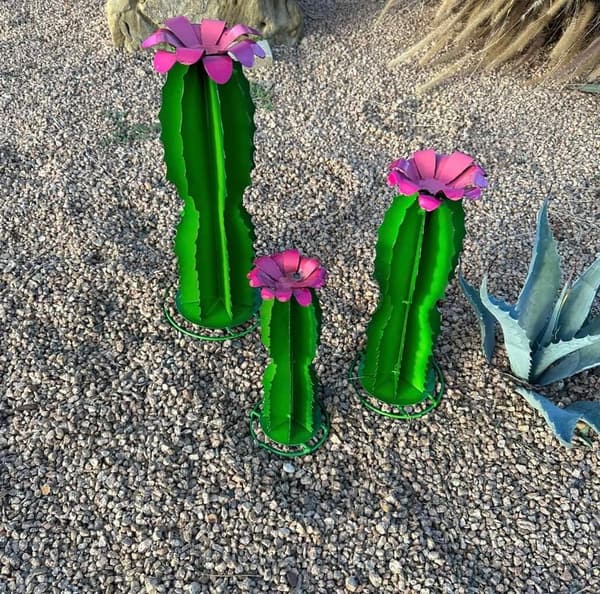 Handmade Blue Myrtle Cactus - Metal Yard Art for Garden Decor